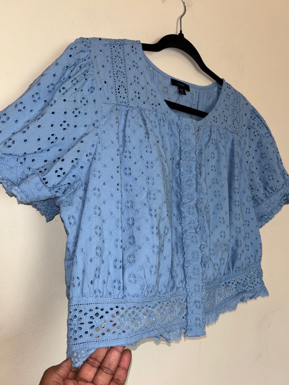 J Crew Babydoll Cropped Top Sz XXL Eyelet Lace 100% Cotton Lined Ruffles Dainty - Picture 4 of 9